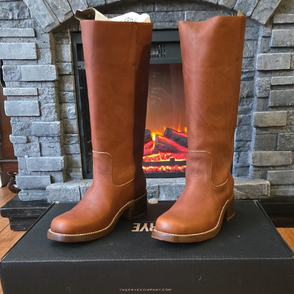 Frye Campus 14L Saddle Leather Heeled Boots - Picture 1 of 4